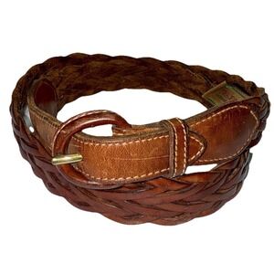 Trafalgar Braided Leather Belt Men's 36 Woven Brown Brass Buckle 82805 USA Made
